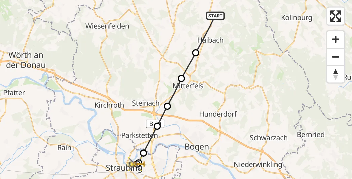 Routekaart van de vlucht: Rettungshubschrauber nach Sankt Elisabeth Hospital Straubing