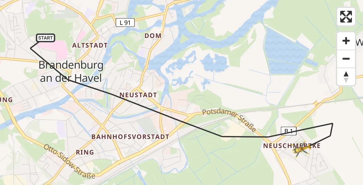 Routekaart van de vlucht: Rettungshubschrauber nach Brandenburg an der Havel, Hufenweg