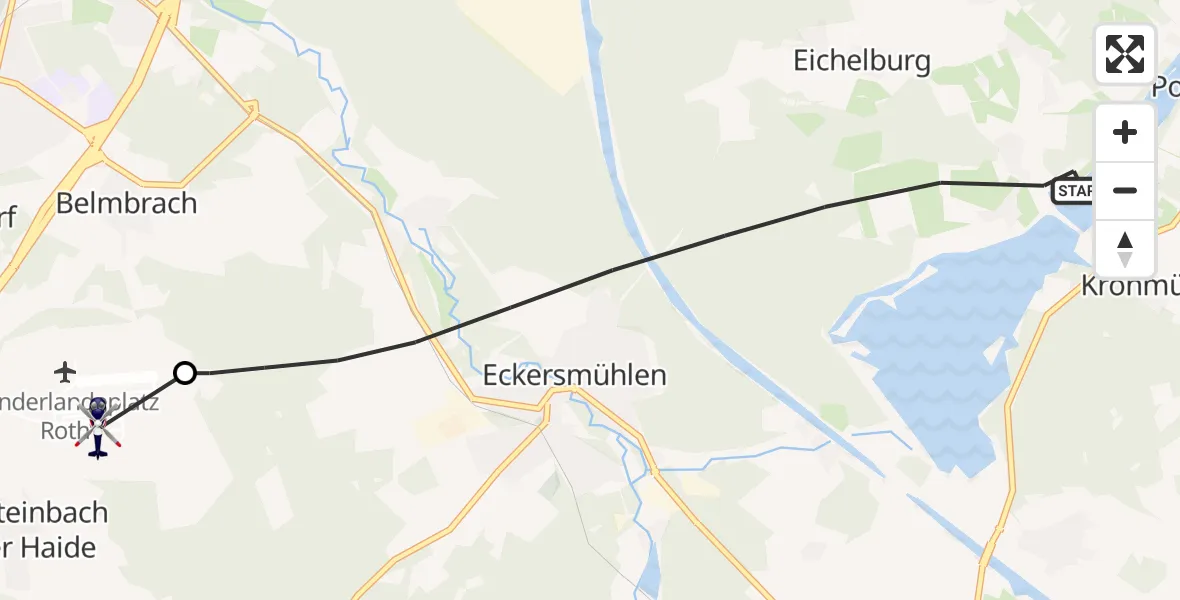 Routekaart van de vlucht: Polizeihubschrauber nach Flugplatz Roth