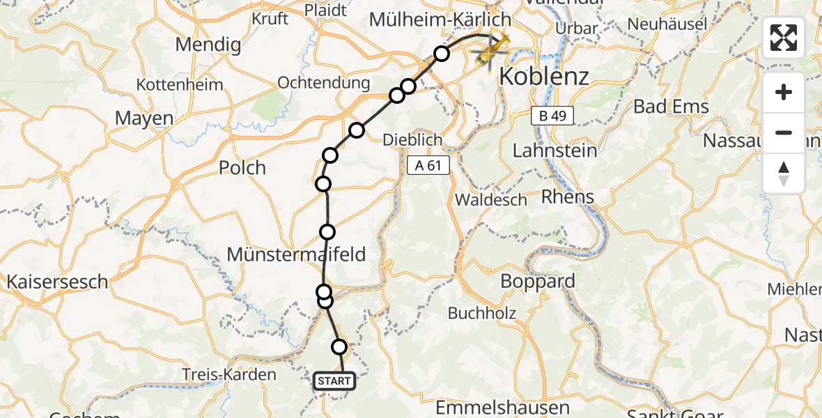 Routekaart van de vlucht: Rettungshubschrauber nach Koblenz, Rübenacher Straße