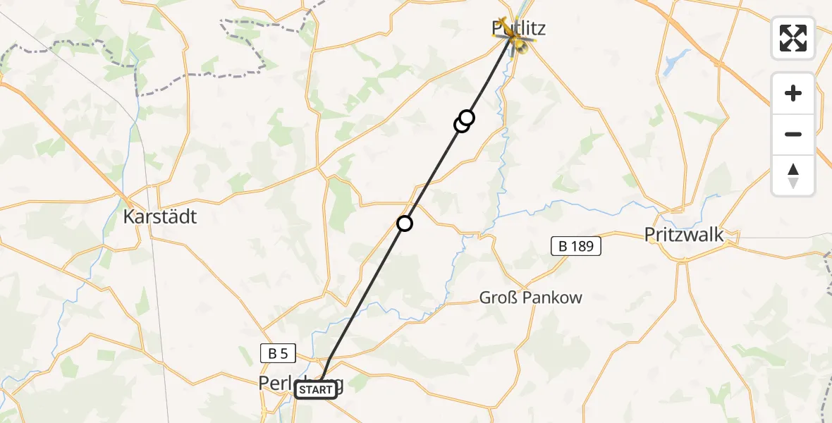 Routekaart van de vlucht: Rettungshubschrauber nach Putlitz, Burghofer Feld