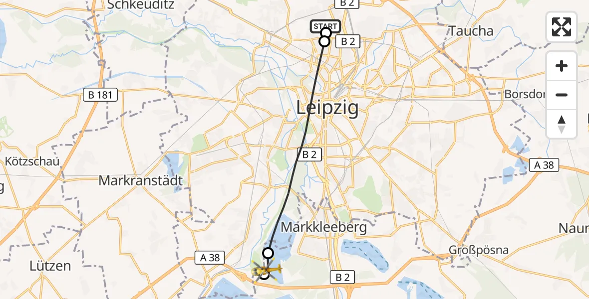 Flugroute Rettungshubschrauber Sankt Georg Hospital Leipzig Reserve - Zwenkau, 28 März 2026, 14:57