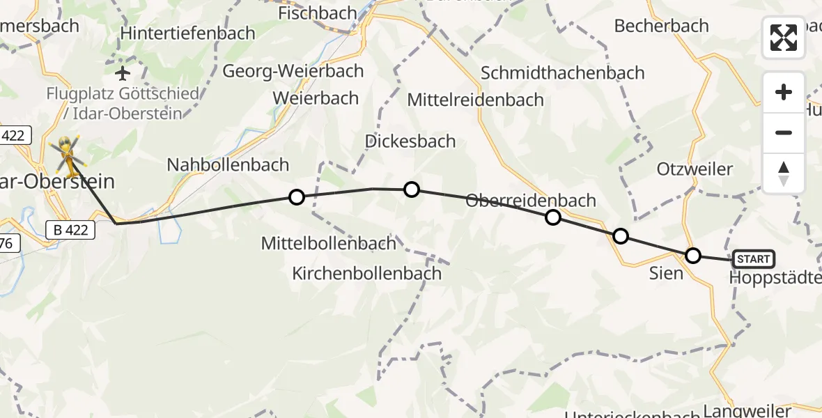 Routekaart van de vlucht: Rettungshubschrauber nach Idar-Oberstein, Dr.-Ottmar-Kohler-Straße