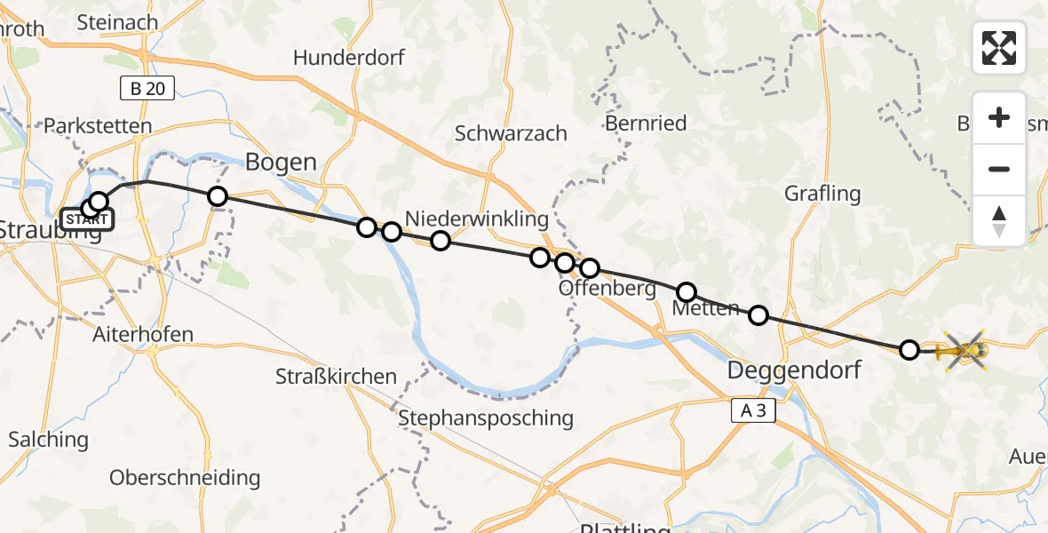Flugroute Rettungshubschrauber Sankt Elisabeth Hospital Straubing - Schaufling, 28 März 2026, 15:01