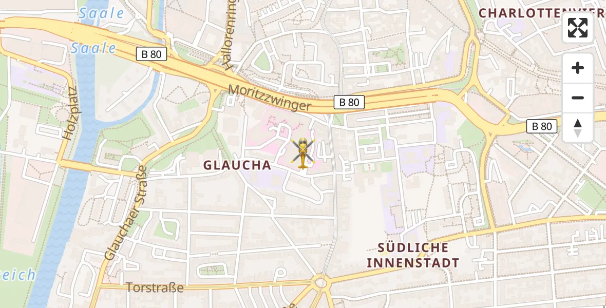 Flugroute Rettungshubschrauber Sankt Elisabeth and Sankt Barbara Hospital Halle (Saale) - Sankt Elisabeth and Sankt Barbara Hospital Halle (Saale), 28 März 2026, 15:01