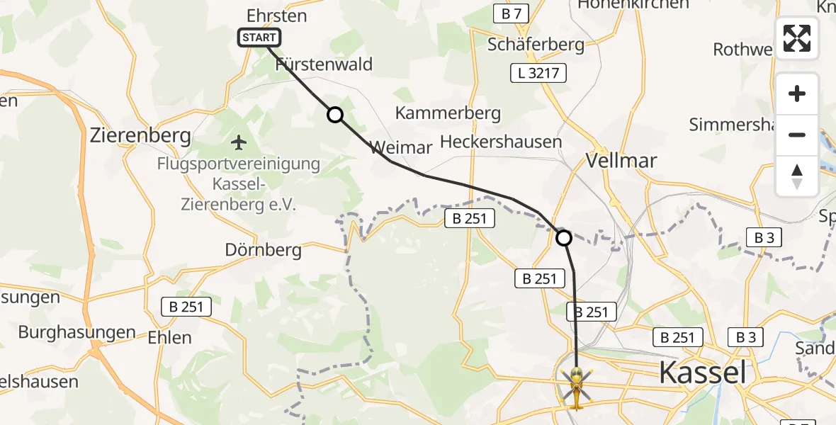 Routekaart van de vlucht: Rettungshubschrauber nach Kassel, Hansteinstraße