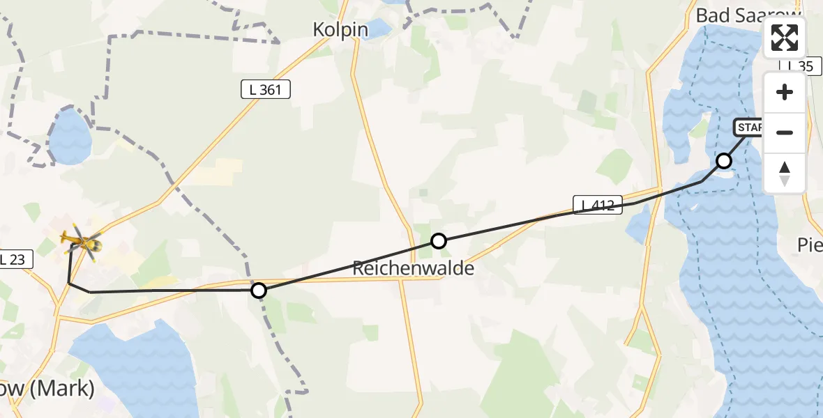 Flugroute Rettungshubschrauber Bad Saarow Hospital - Storkow (Mark), 28 März 2026, 15:09