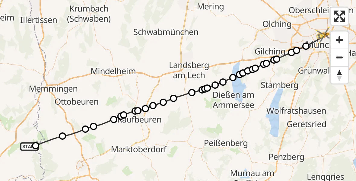 Flugroute Rettungshubschrauber Leutkirch im Allgäu - München, 28 März 2026, 15:09