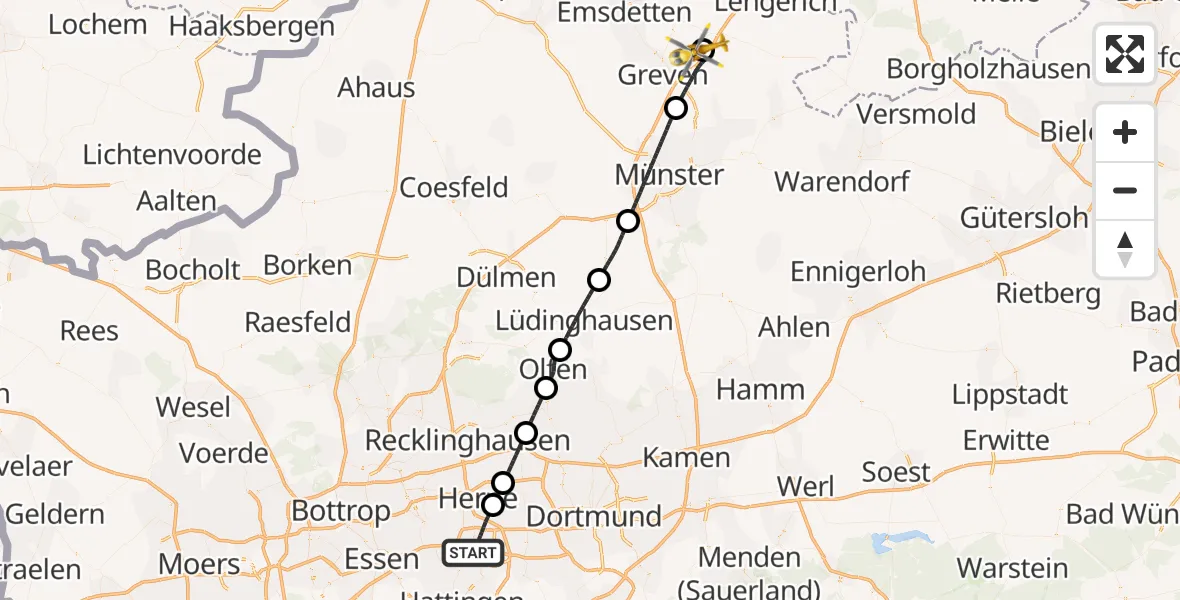 Flugroute Ambulanzhubschrauber Bochum - Christoph  Westfalen-ADAC, 28 März 2026, 15:10