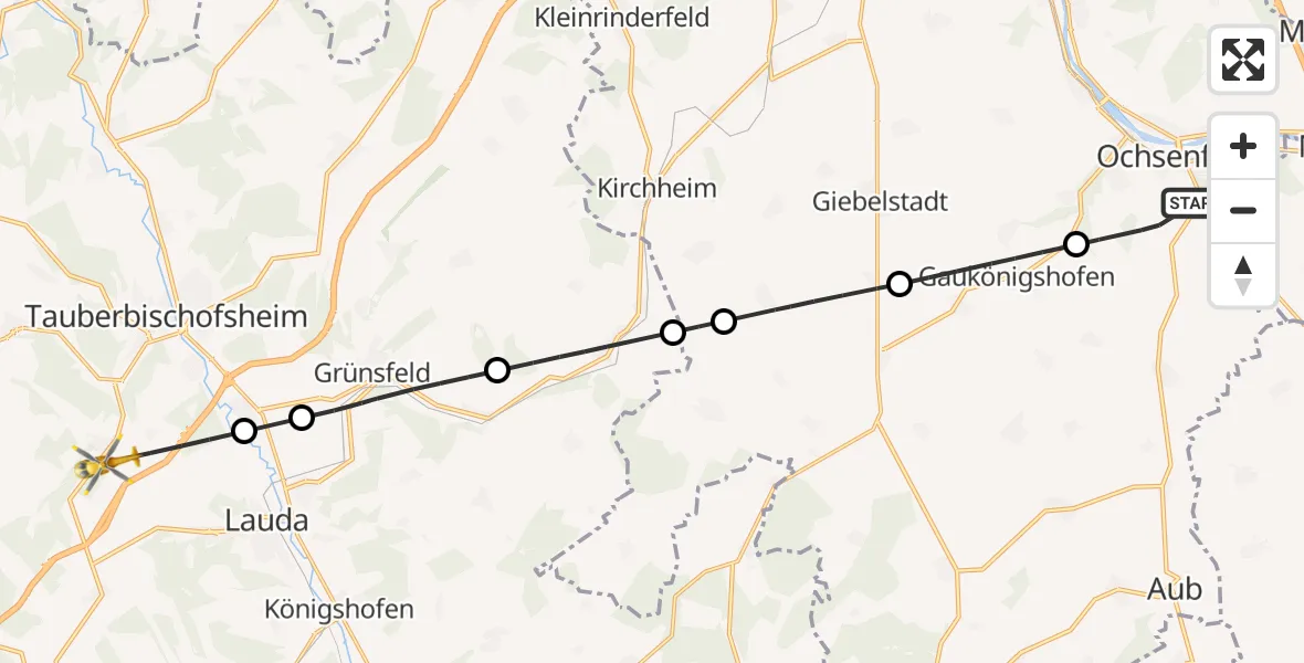 Flugroute Rettungshubschrauber Ochsenfurt - Tauberbischofsheim, 28 März 2026, 15:12