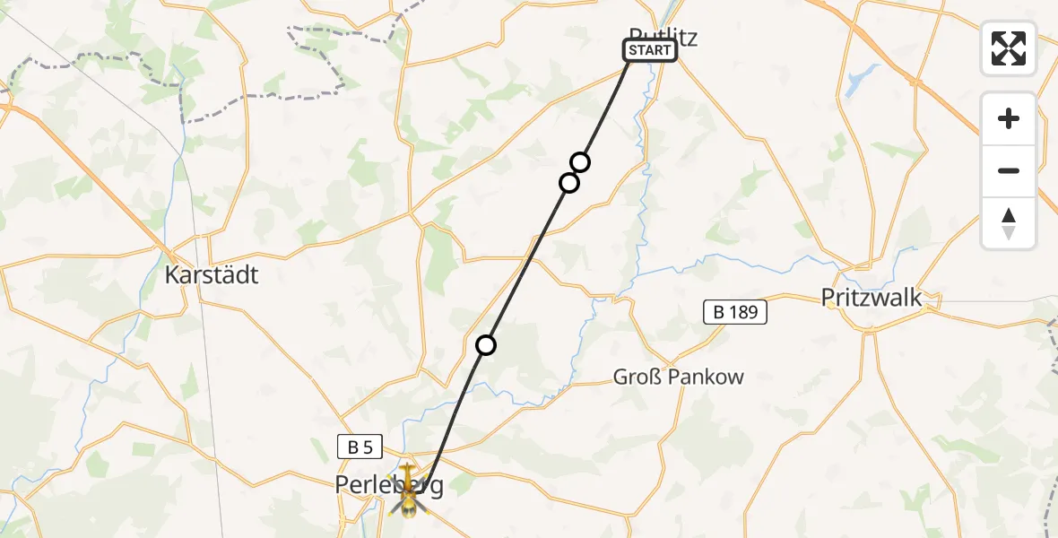 Flugroute Rettungshubschrauber Putlitz - Perleberg, 28 März 2026, 15:22
