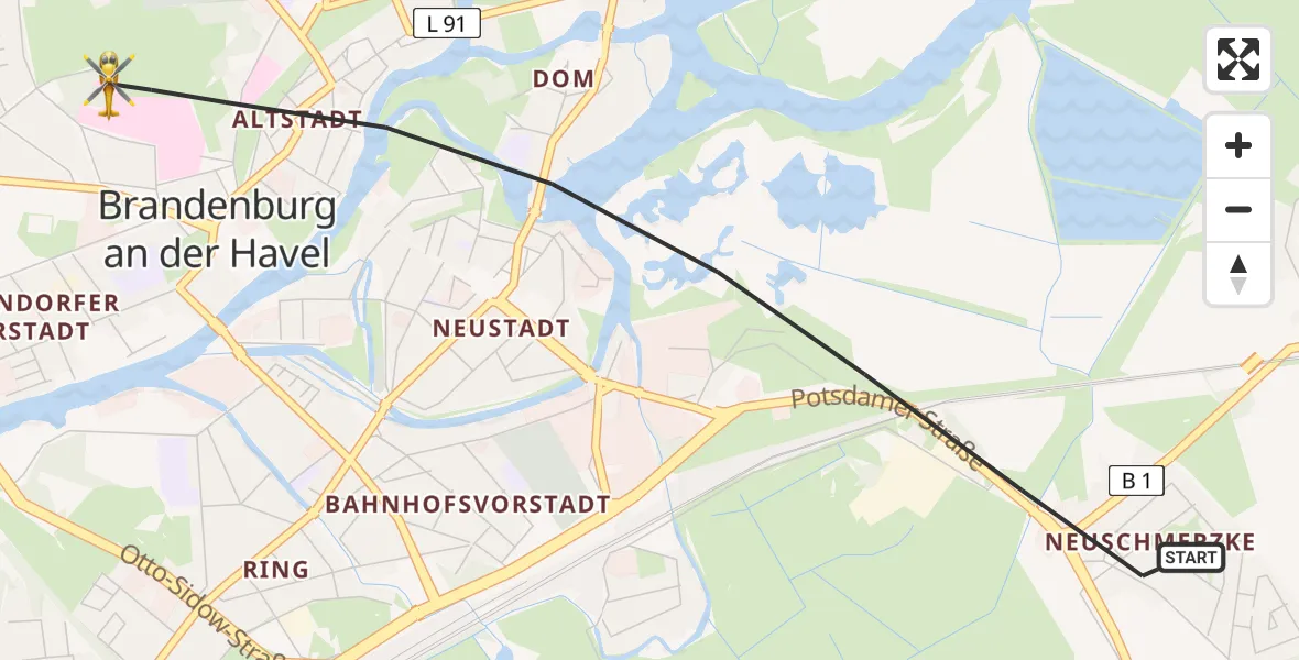 Routekaart van de vlucht: Rettungshubschrauber nach Brandenburg an der Havel, Hochstraße