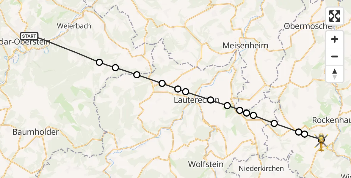 Flugroute Rettungshubschrauber Idar-Oberstein - Imsweiler UL, 28 März 2026, 15:27