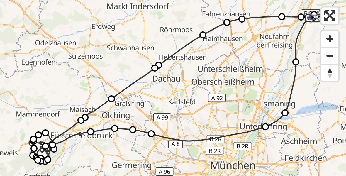 Flugroute Polizeihubschrauber München Flughafen - München Flughafen, 28 März 2026, 15:27