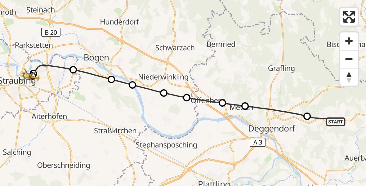 Routekaart van de vlucht: Rettungshubschrauber nach Sankt Elisabeth Hospital Straubing