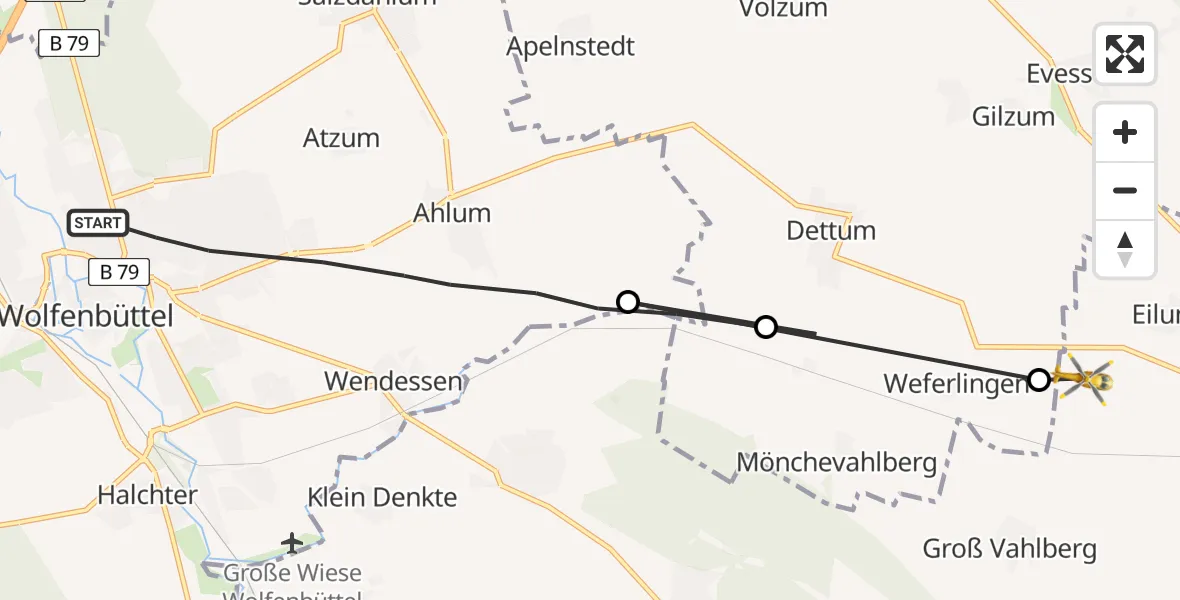 Flugroute Rettungshubschrauber Wolfenbüttel - Kneitlingen, 28 März 2026, 15:31