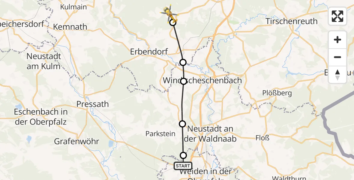 Routekaart van de vlucht: Rettungshubschrauber nach Friedenfels, Steinwaldstraße