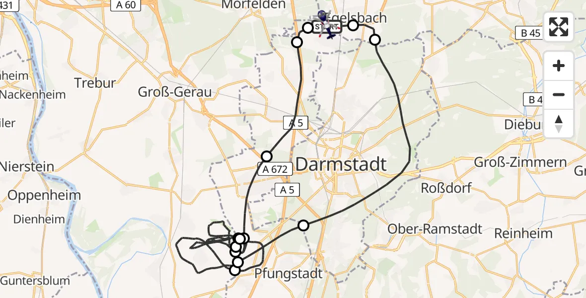 Flugroute Polizeihubschrauber Flughafen Frankfurt-Egelsbach - Flughafen Frankfurt-Egelsbach, 28 März 2026, 16:06