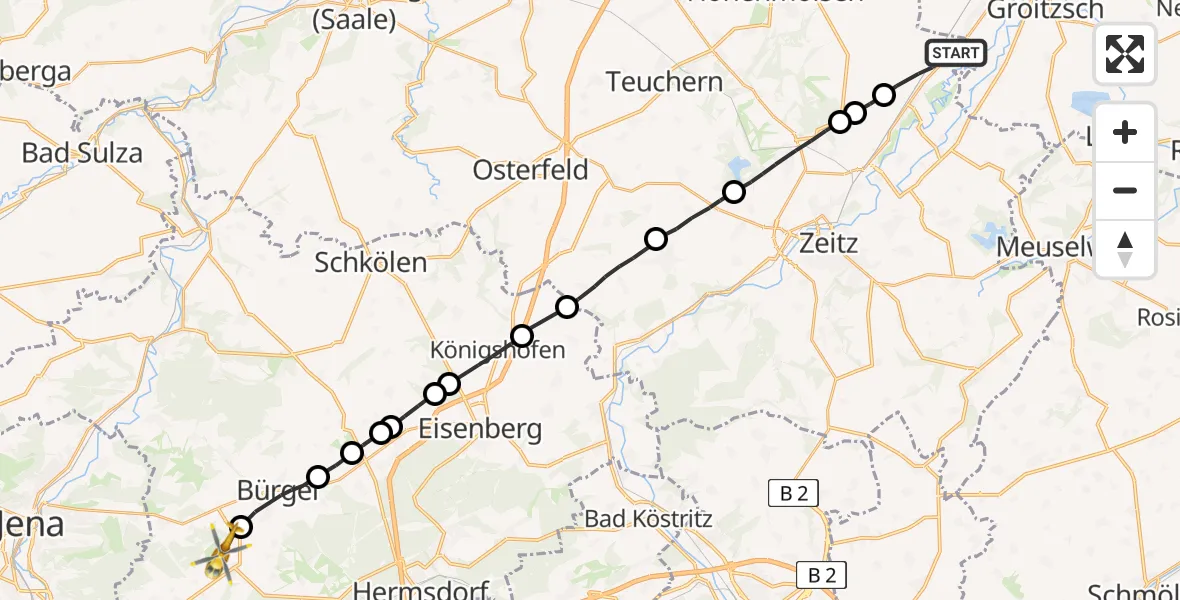 Flugroute Rettungshubschrauber Elsteraue - Jena-Schöngleina Flugplatz, 28 März 2026, 16:11