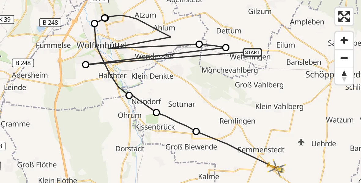 Routekaart van de vlucht: Rettungshubschrauber nach Remlingen-Semmenstedt, B 79