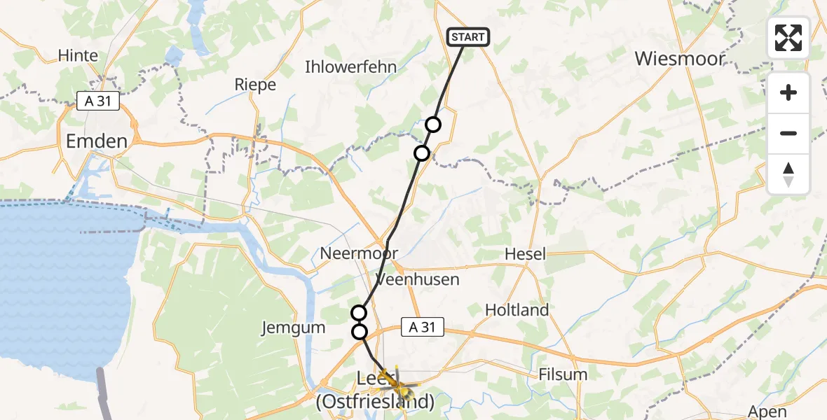 Routekaart van de vlucht: Ambulanzhubschrauber nach Leer (Ostfriesland), Bremer Straße