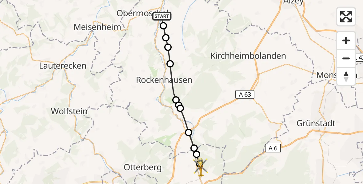 Routekaart van de vlucht: Rettungshubschrauber nach Enkenbach-Alsenborn, Alsenzstraße
