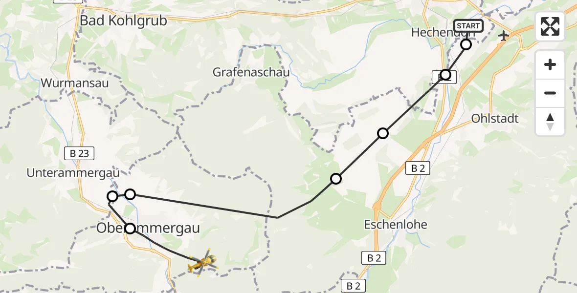 Flugroute Rettungshubschrauber Murnau a.Staffelsee - Oberammergau, 28 März 2026, 16:38