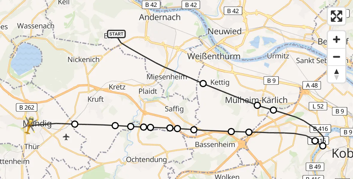 Flugroute Rettungshubschrauber Andernach - Mendig, 28 März 2026, 16:38