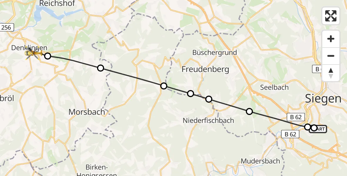 Flugroute Rettungshubschrauber Evangelisches Jung-Stilling Hospital - Reichshof, 28 März 2026, 16:40