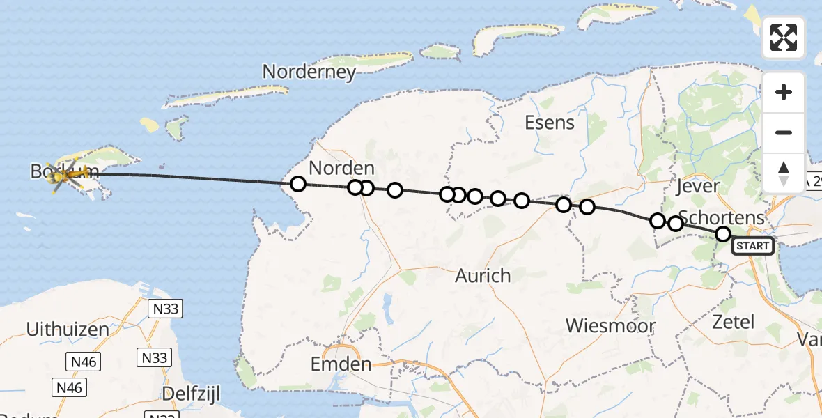 Routekaart van de vlucht: Rettungshubschrauber nach Borkum Island Hospital Hubschrauberlandeplatz