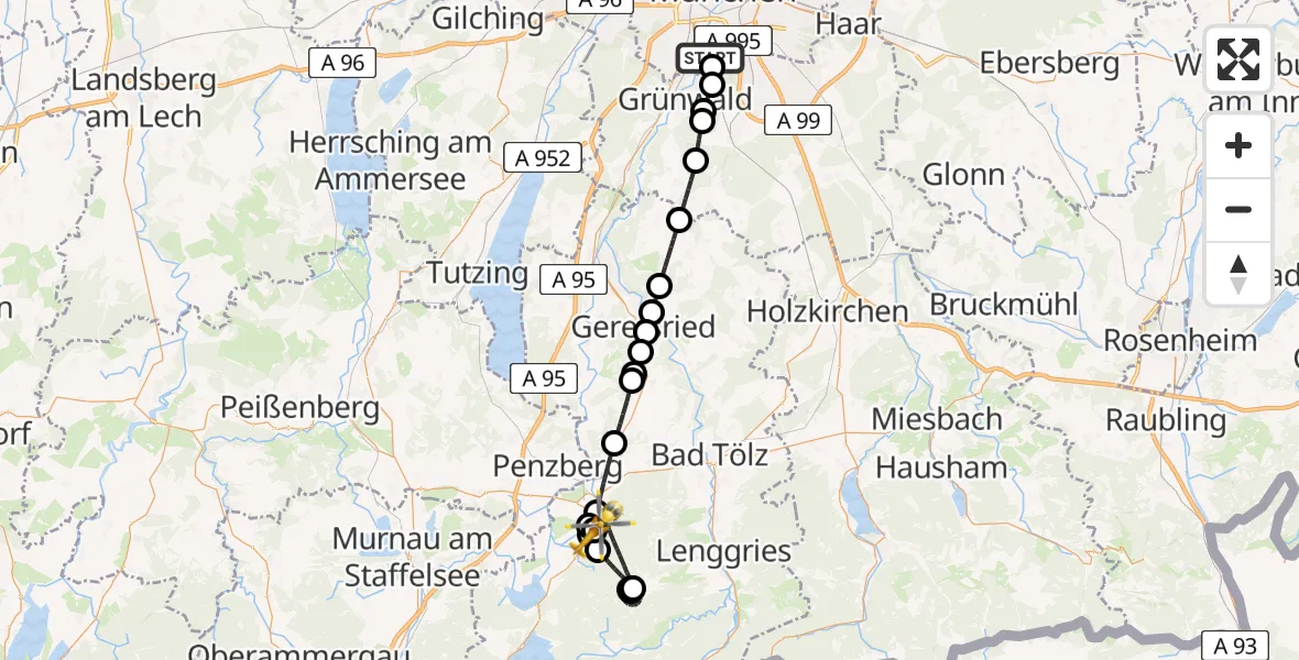 Flugroute Rettungshubschrauber ADAC Air Rescue Center Hubschrauberlandeplatz (Christoph 1) - Benediktbeuern, 28 März 2026, 16:48
