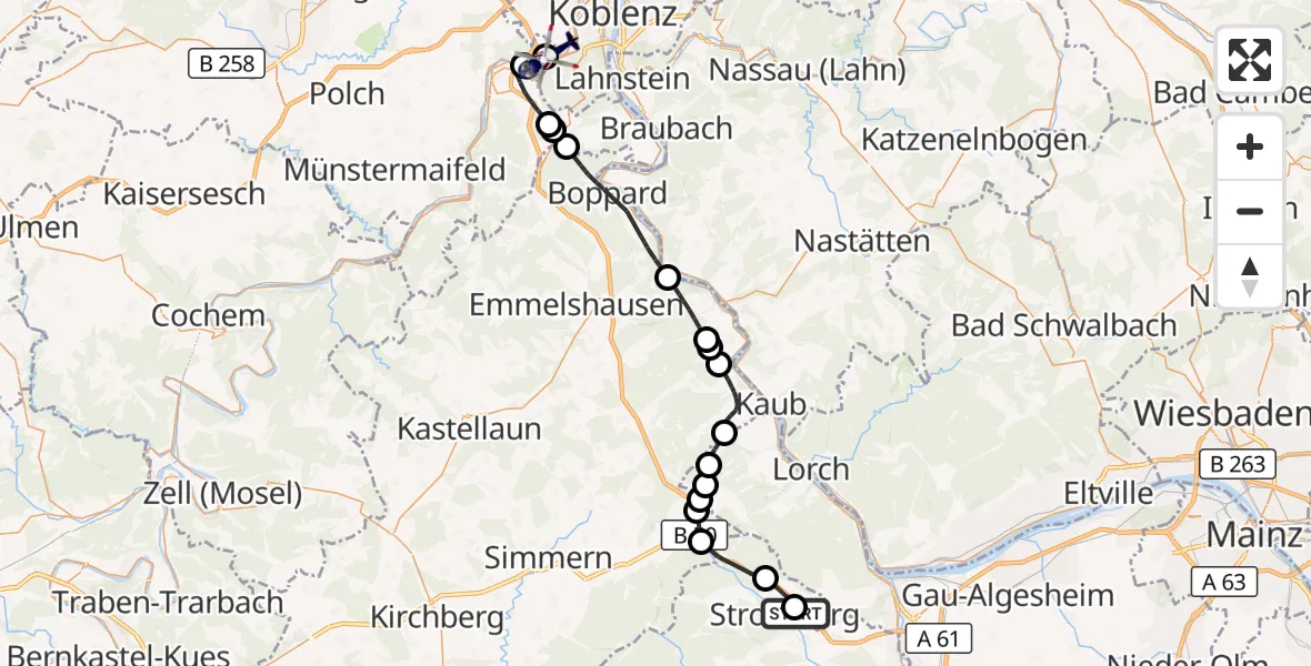 Flugroute Polizeihubschrauber Stromberg - Koblenz-Winningen Flugplatz, 28 März 2026, 16:49