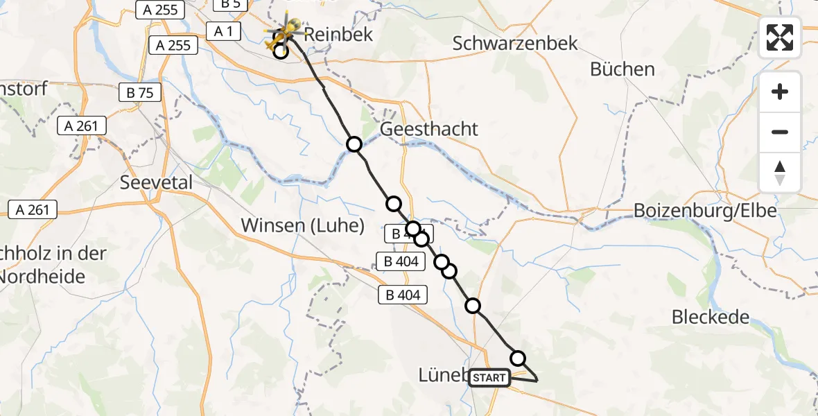 Flugroute Rettungshubschrauber Lüneburg - Christoph Hansa ADAC Hubschrauberlandeplatz, 28 März 2026, 16:56