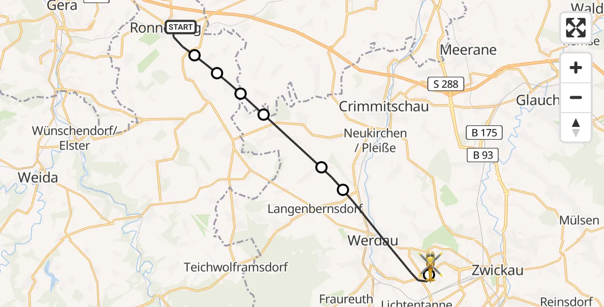 Routekaart van de vlucht: Rettungshubschrauber nach ADAC Air Rescue Station Zwickau Hubschrauberlandeplatz