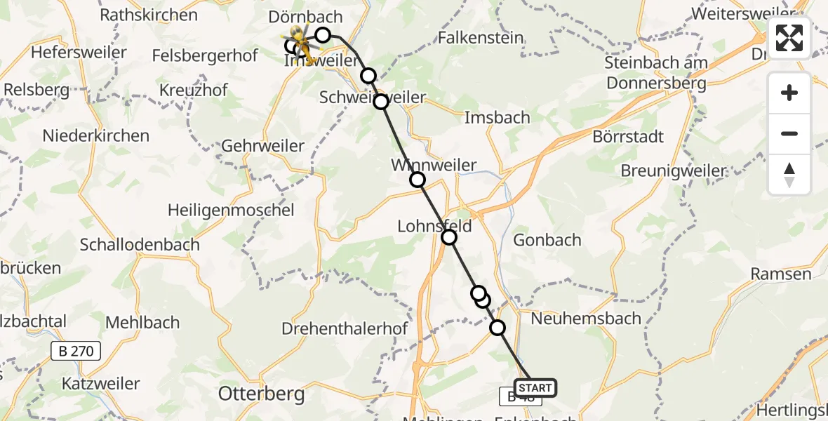 Flugroute Rettungshubschrauber Enkenbach-Alsenborn - Imsweiler UL, 28 März 2026, 17:06