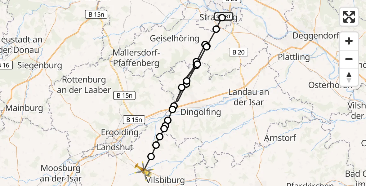 Flugroute Rettungshubschrauber Sankt Elisabeth Hospital Straubing - Geisenhausen, 28 März 2026, 17:11