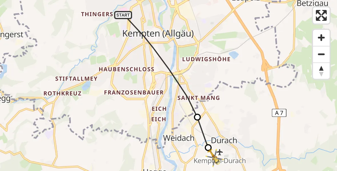 Flugroute Rettungshubschrauber Kempten (Allgäu) - Kempten-Durach Flugplatz, 28 März 2026, 17:12