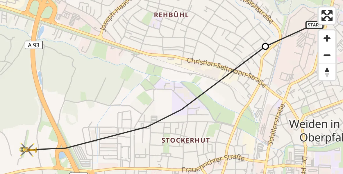 Routekaart van de vlucht: Rettungshubschrauber nach Weiden i.d.OPf., St 2166