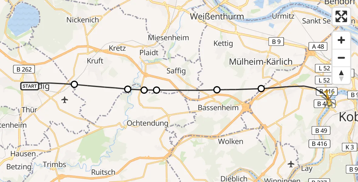 Routekaart van de vlucht: Rettungshubschrauber nach Koblenz, Universitätsstraße