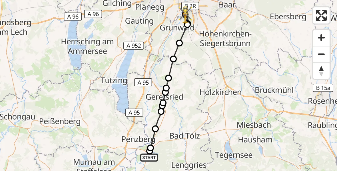 Routekaart van de vlucht: Rettungshubschrauber nach ADAC Air Rescue Center Hubschrauberlandeplatz (Christoph 1)