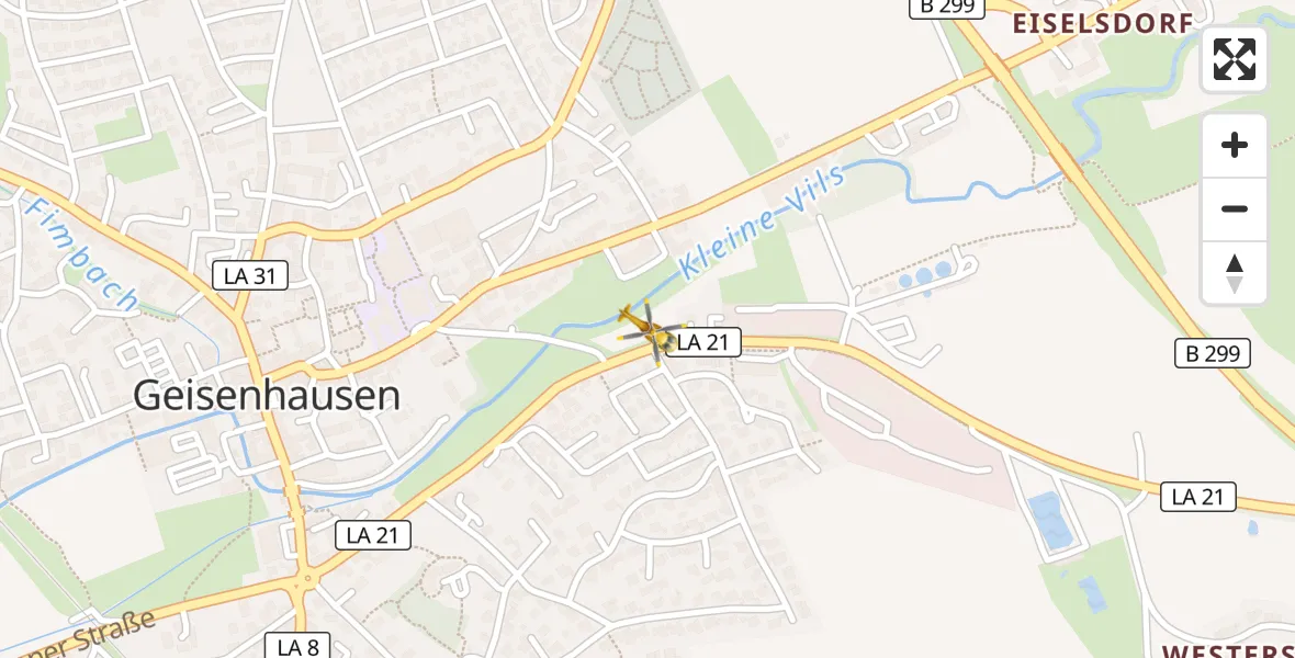Flugroute Rettungshubschrauber Geisenhausen - Geisenhausen, 28 März 2026, 17:39