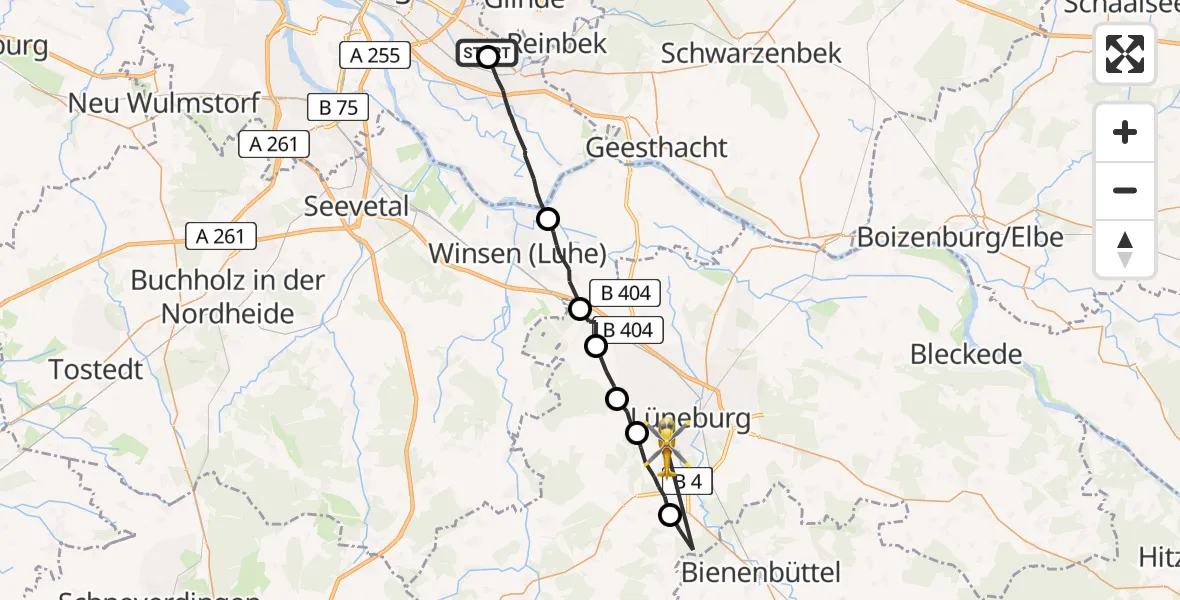 Routekaart van de vlucht: Rettungshubschrauber nach Lüneburg, Im Allerbruch