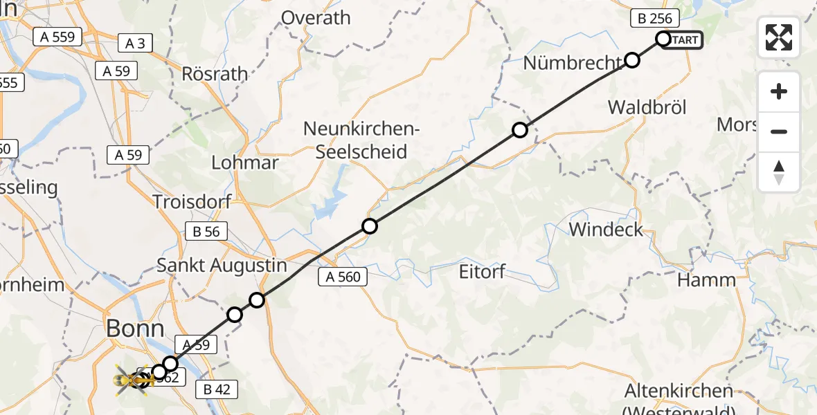 Routekaart van de vlucht: Rettungshubschrauber nach Bonn University Hospital