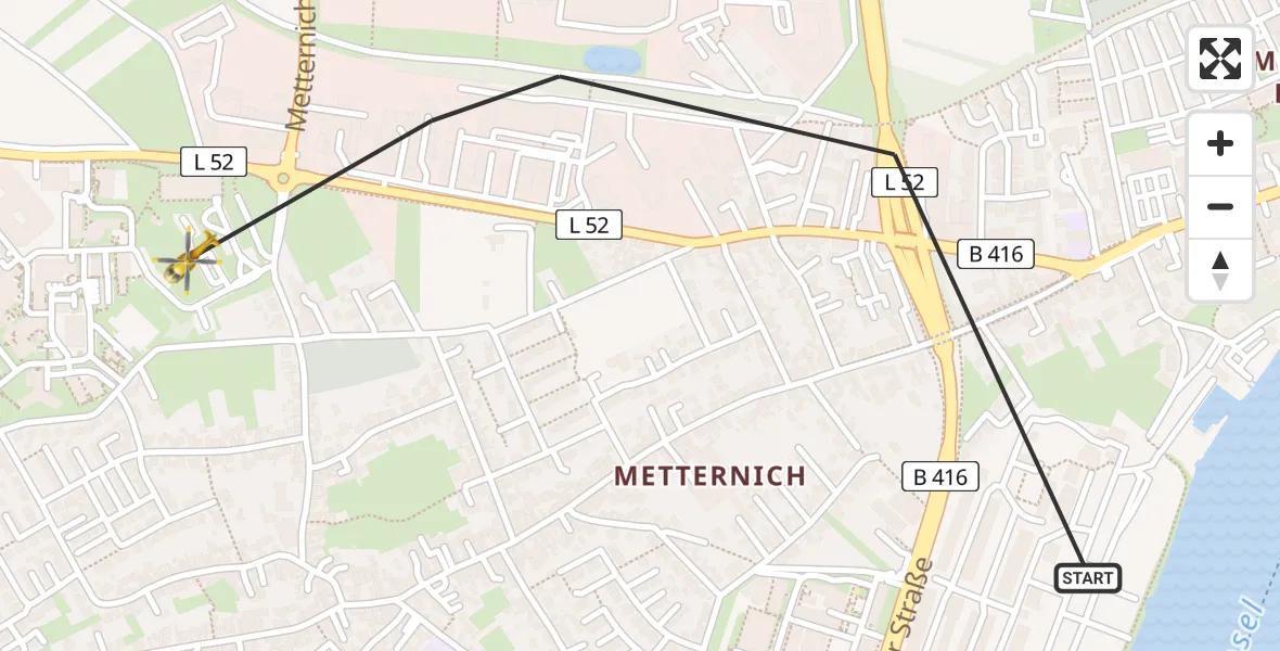 Flugroute Rettungshubschrauber Koblenz - Koblenz, 28 März 2026, 17:58