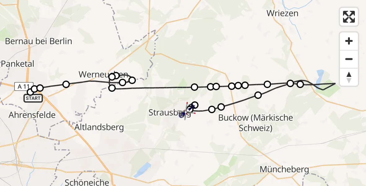 Routekaart van de vlucht: Polizeihubschrauber nach Strausberg Flugplatz