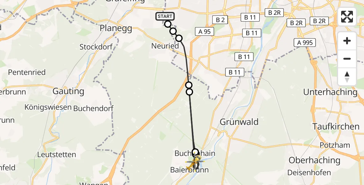 Flugroute Rettungshubschrauber DRF Air Rescue München Hubschrauberlandeplatz - Baierbrunn, 28 März 2026, 18:06