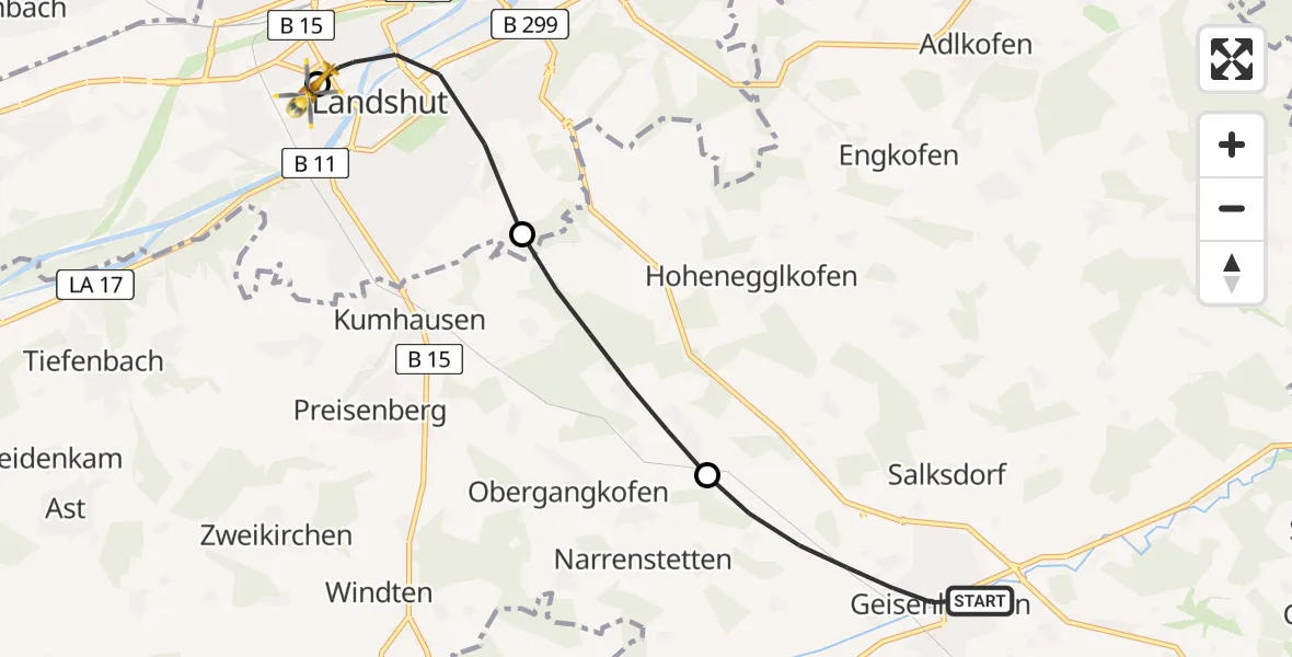 Routekaart van de vlucht: Rettungshubschrauber nach Landshut Hospital