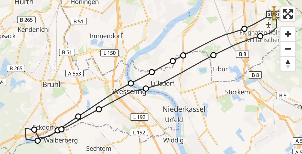 Flugroute Ambulanzhubschrauber Köln Bonn Flughafen - Köln Bonn Flughafen, 28 März 2026, 18:13
