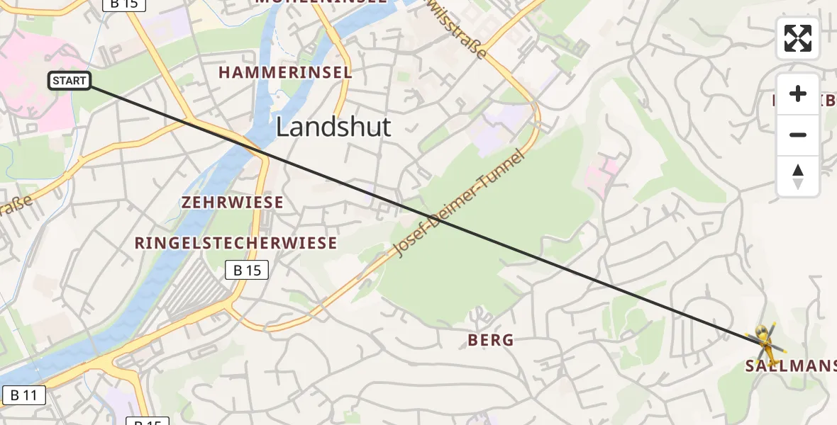 Flugroute Rettungshubschrauber Landshut Hospital - Landshut, 28 März 2026, 18:17