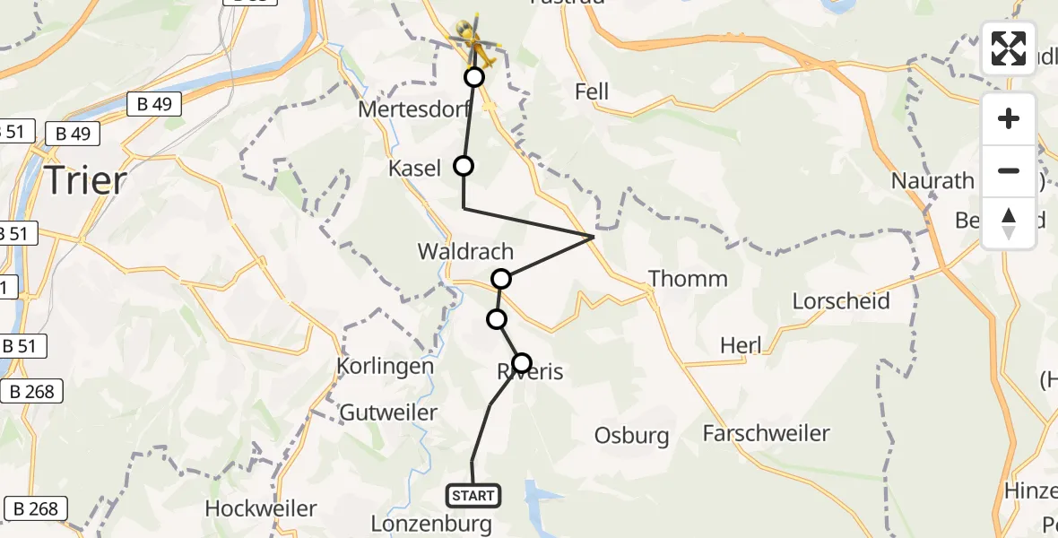 Routekaart van de vlucht: Rettungshubschrauber nach Longuich, L 151